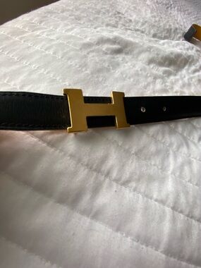 Hermes Black Leather Belt with Gold H Buckle